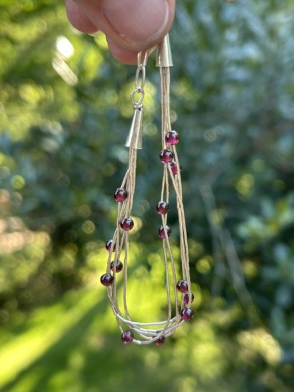 LIQUID SILVER 5-Strand Garnet Beaded Sterling SIlver BRACELET